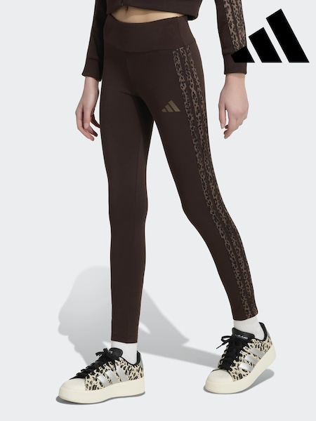 Brown - Adidas Animal Print 3 Stripe Leggings
