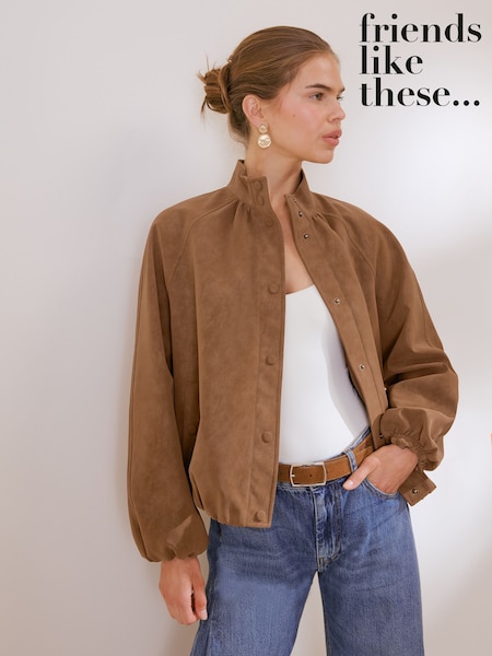 Espresso Brown - Friends Like These Bubble Hem Funnel Neck Jacket