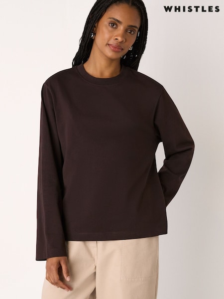 Whistles Brown Cotton Long Sleeve T-Shirt (V39267) | £59