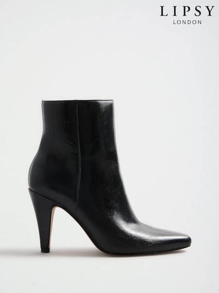 Black - Lipsy Faux Patent Leather Cone Heel Ankle Boots