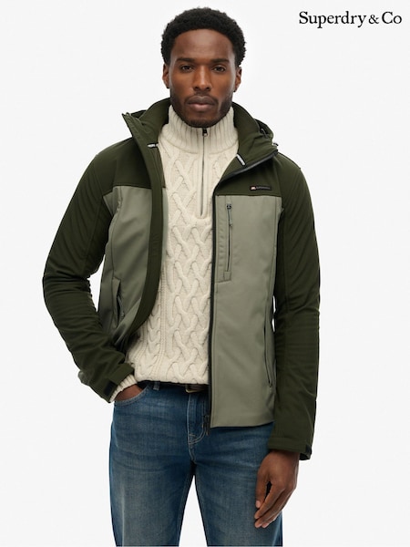 Superdry Green Hooded Softshell Colourblock Jacket (V39573) | £85