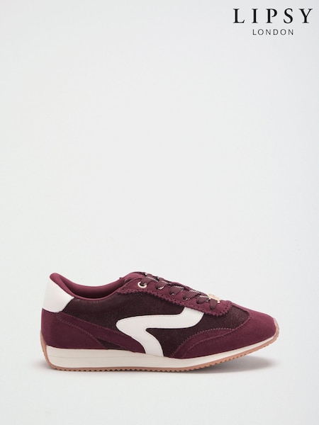 Burgundy Red - Lipsy Side Stripe Lace Up Casual Jogger Trainers