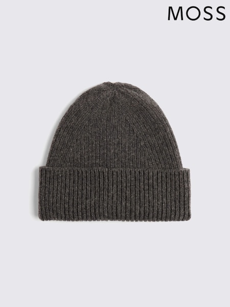 MOSS Grey Cashmere Blend Ribbed Beanie (V39630) | £40