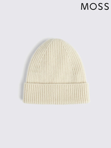 MOSS White Cashmere Blend Ribbed Beanie (V39640) | £40