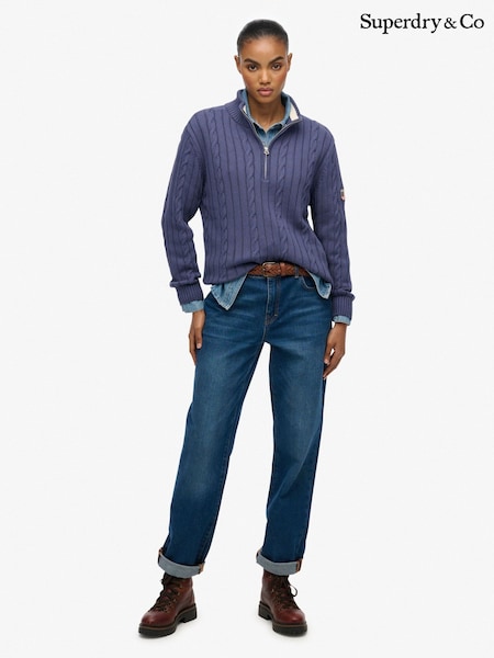 Superdry Blue Slouchy Cable Half Zip Jumper (V39745) | £55