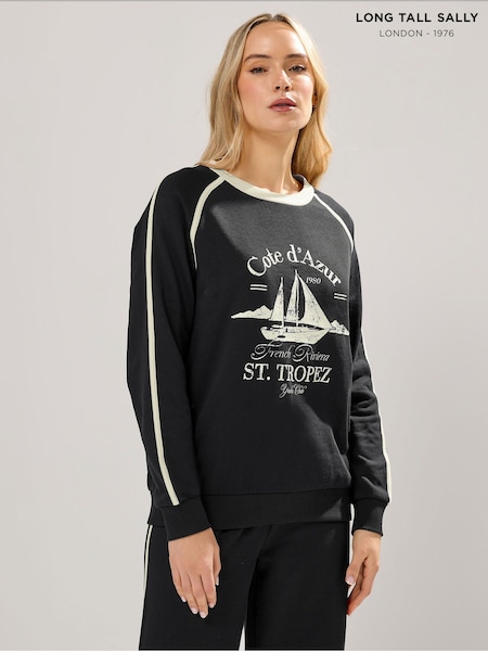 Long Tall Sally Black Nautical Piped Sweat Top (V39843) | £33