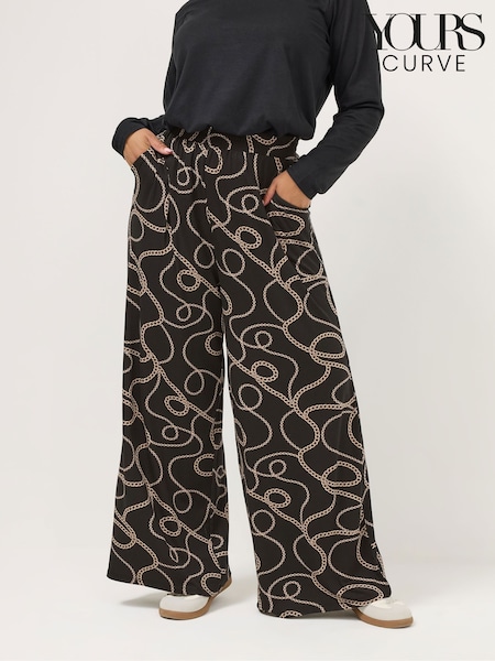 Yours Curve Black Chain Wide Leg Pocket Trousers (V39852) | £27