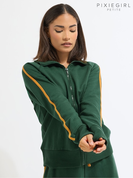 PixieGirl Petite Green Stripe Collar Zip Sweatshirt (V39884) | £29