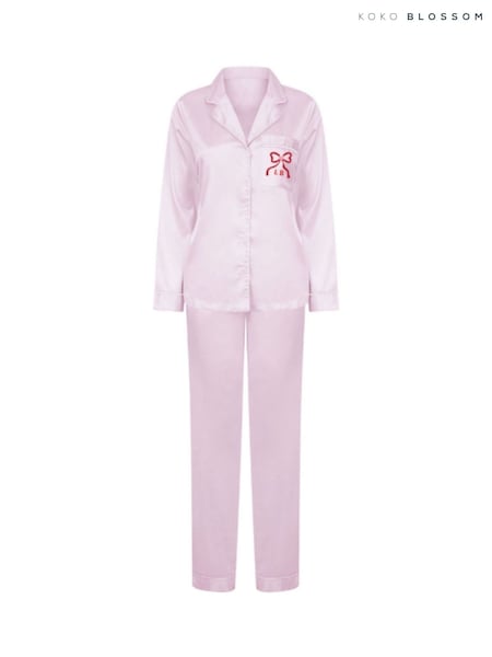 Personalised Women's Satin Bow Pyjamas by Koko Blossom (V40280) | £38