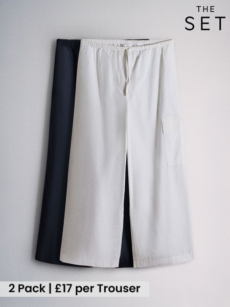Navy Blue/White - The Set 2 Pack Wide Leg Utility Trousers
