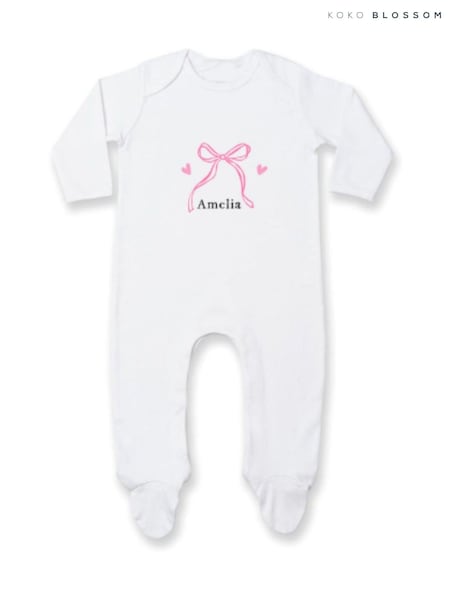Personalised  Bow Sleepsuit by Koko Blossom (V40519) | £18