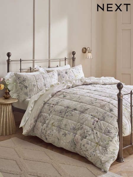 Velvet Floral Print Quilted Duvet Cover And Pillowcase Set