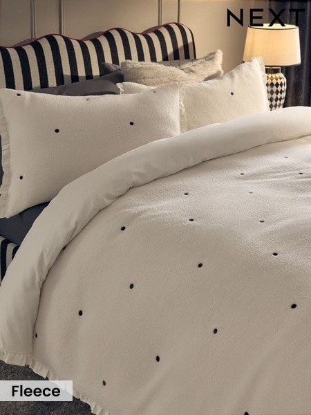 Polka Dot Frill Soft Fleece Duvet Cover And Pillowcase Set