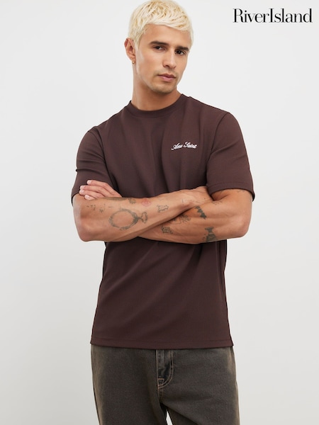 River Island Brown Slim Fit Slinky Ame Saint T-Shirt (V40796) | £26