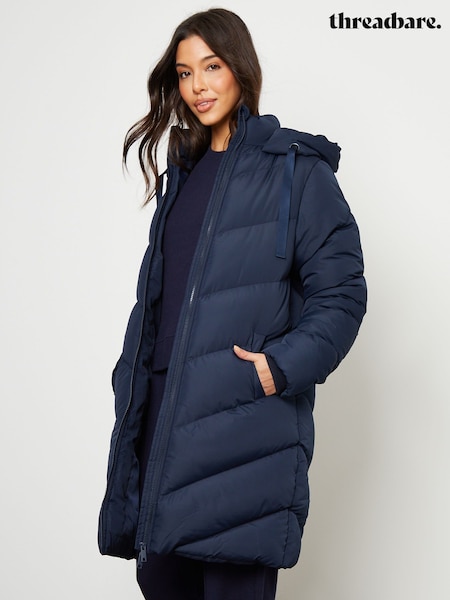 Threadbare Blue Hooded Padded Mid Length Jacket (V40865) | £48