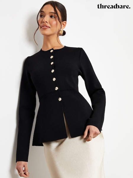 Threadbare Black Cinched Knitted Button Up Cardigan (V40870) | £38