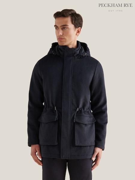 Peckham Rye Blue Wool Blend Padded Parka (V40904) | £255