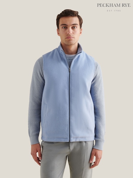 Peckham Rye Blue Full Zip Wool Blend Vest (V40911) | £110