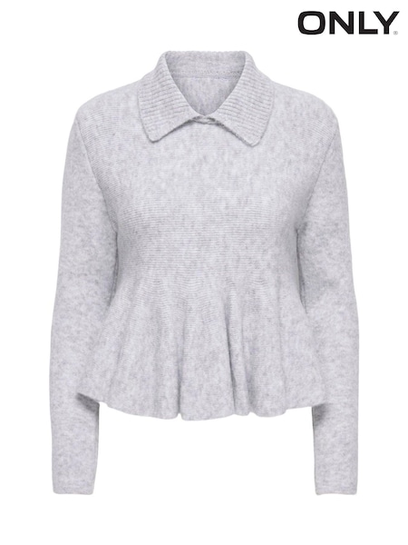 ONLY Grey Soft Polo Collar Peplum Knit Jumper (V41138) | £35
