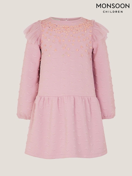 Monsoon Pink Sequin Heart Quilted Sweatshirt Dress (V41200) | £32 - £37