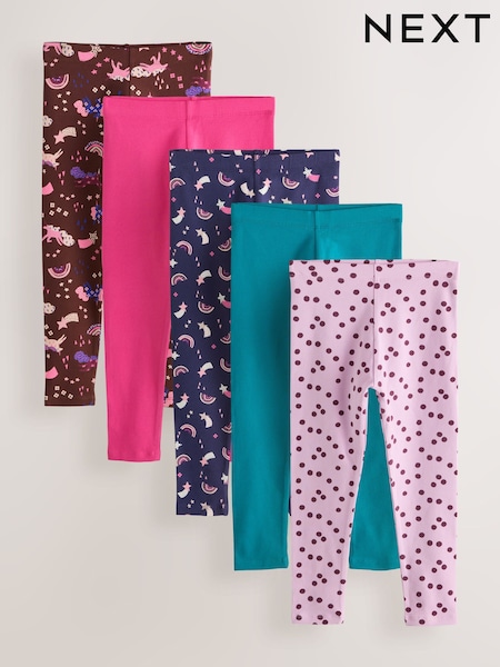 Pink/Unicorn - Leggings 5 Pack (3-16yrs)