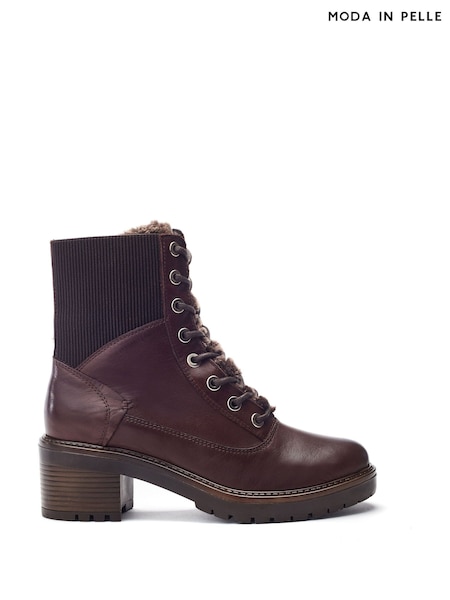 Moda in Pelle Brown Omura Fur Lined Lace Up Hiker Boots (V41350) | £149