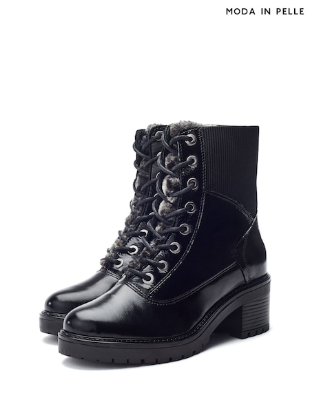 Moda in Pelle Black Omura Fur Lined Lace Up Hiker Boots (V41352) | £149