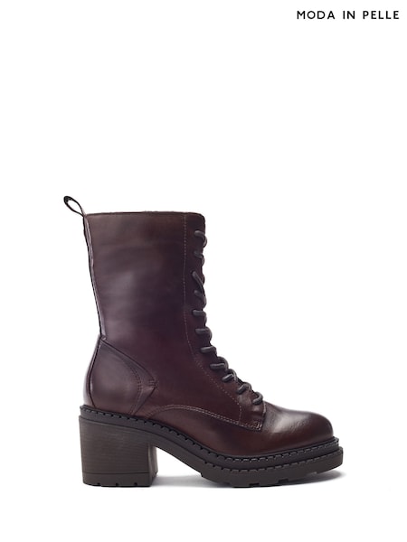 Moda in Pelle Brown Orrena Mid Height Block Heel Lace-Up Boots (V41353) | £149