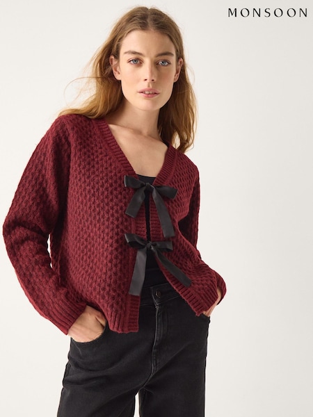 Monsoon Red Tina Bow Tie Cardigan (V41379) | £75