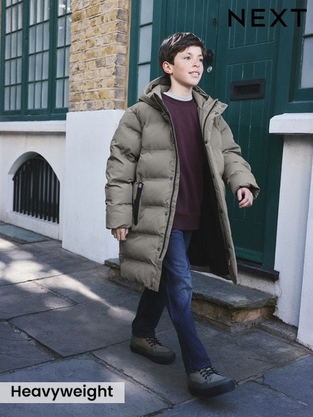 Khaki Green - Waterproof Padded Long Line Coat (3-16yrs)