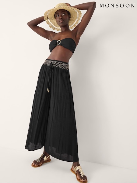 Monsoon Black Billie Wide Leg Beach Trousers (V41642) | £49