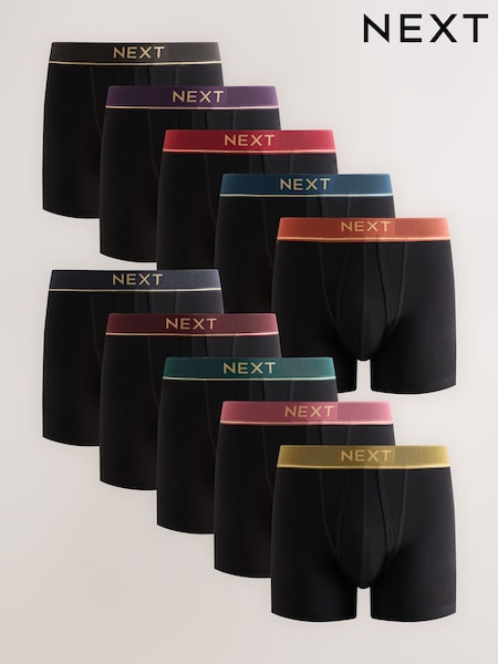 Black Rich Gold Text Waistbands - Regular A-front Cotton Rich Boxers 10 Pack