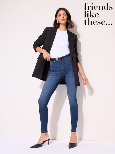 Mid Wash - Friends Like These High Waisted Zip Front Jeans