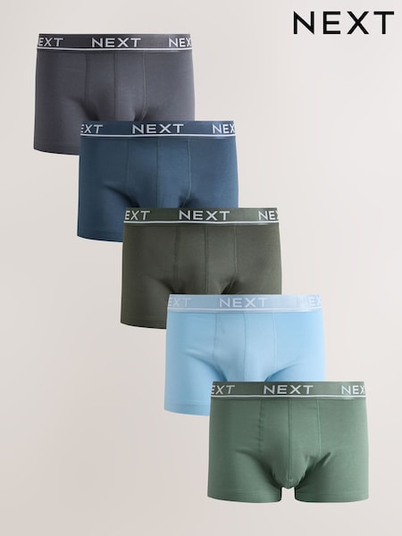 Grey - Regular Hipster Cotton Rich Trunks 5 Pack