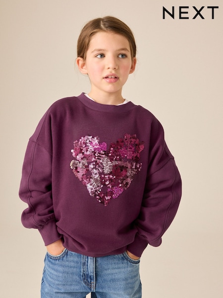 Berry Pink Sequin Heart - Sweatshirt (3-16yrs)