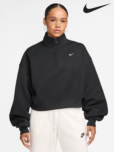 Black - Nike Studio Fleece Oversized 1/4-zip Cropped Sweat Top