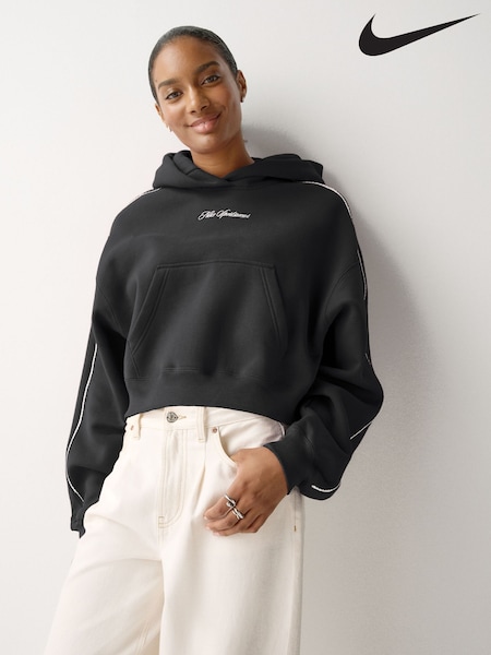 Black - Nike Studio Fleece Oversized Scallop-trim Hoodie