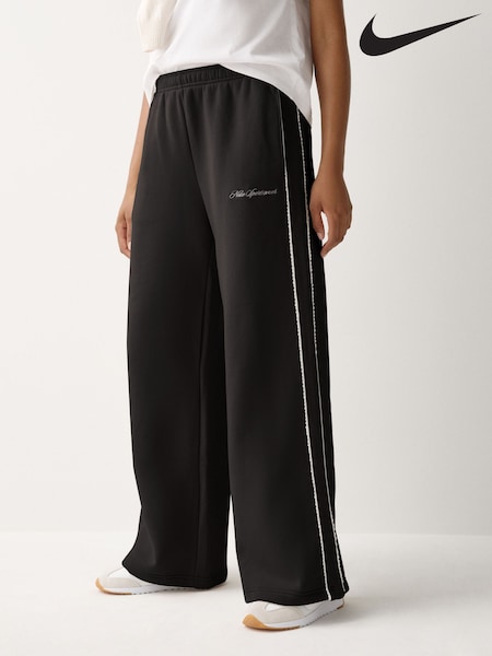Black - Nike Studio Fleece Mid Rise Wide Leg Scallop Joggers