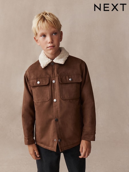 Tan Brown - Borg Lined Faux Suede Shacket (3-16yrs)