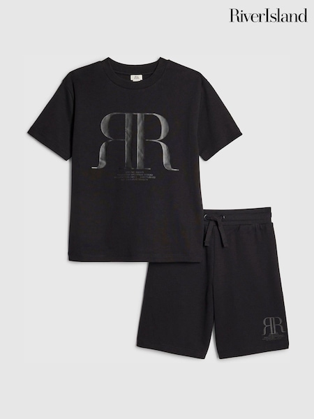 River Island Black Road Running T-Shirt & Short Sets (V42875) | £18