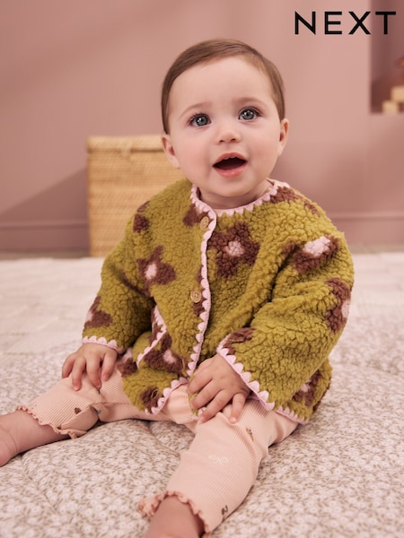 Citrine Floral Borg Button Through - Baby Jacket (0mths-2yrs)