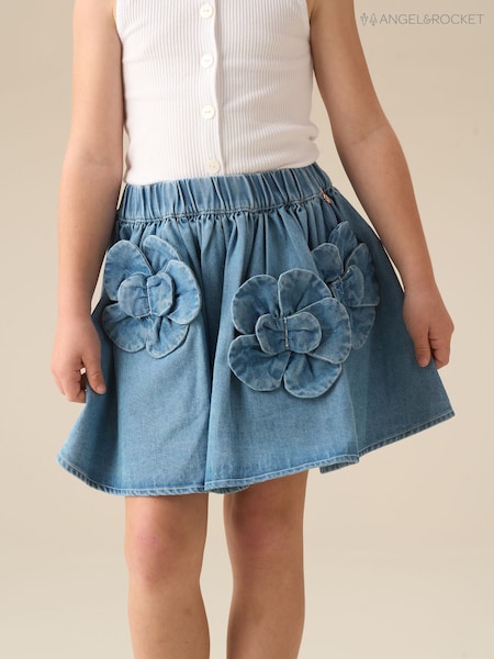 Angel & Rocket Blue Eden 3D Flower Denim Skirt (V43100) | £26 - £33