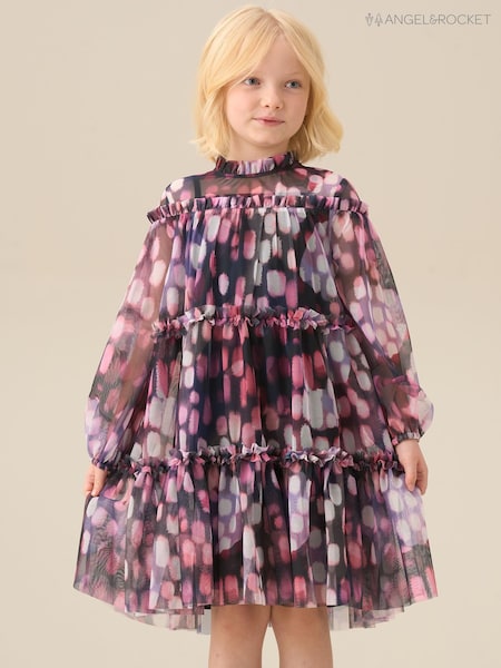 Angel & Rocket Purple Cara Printed Swing Mesh Dress (V43108) | £32 - £39