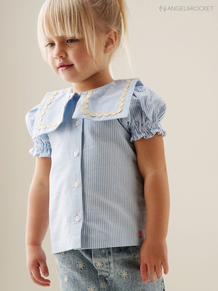 Blue Margo Ric Rac Collar Stripe Blouse (V43121) | £20 - £22