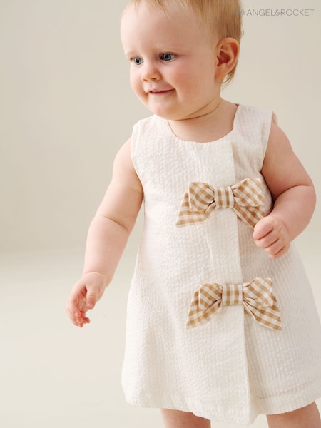 Angel & Rocket Natural Daphne Gingham Bow Bloomer Dress (V43139) | £28