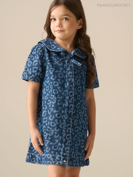 Angel & Rocket Blue Saoirse Leopard Denim Collared Dress (V43156) | £34 - £41