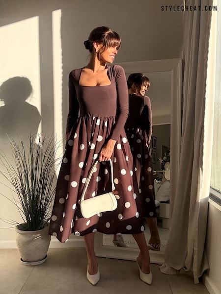 Style Cheat Brown 2In1 Polka Dot Dress (V43171) | £50
