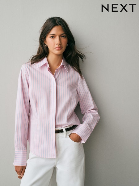 Pink/Blue Stripe - Fitted Stretch Essential Long Sleeve Shirt