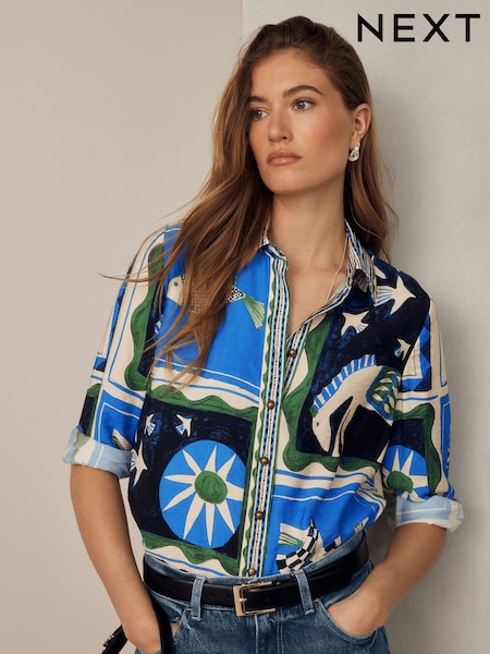 Blue/Green Abstract Print - Long Sleeve Shirt