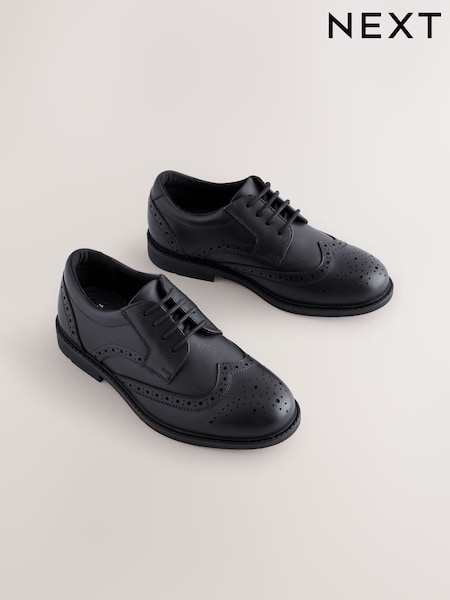 Black - Leather Lace-up Brogue School Shoes